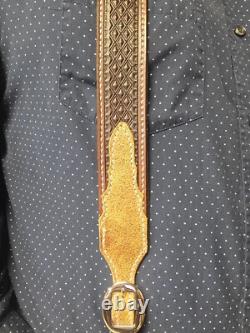 Leather Western Cowboy Suspenders Geometric Stamped. Hand Made In The USA