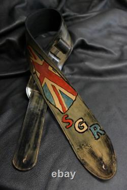 Leather guitar strap custom tooled hand made Union Jack new made in USA