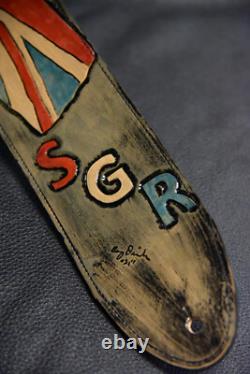 Leather guitar strap custom tooled hand made Union Jack new made in USA