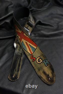 Leather guitar strap custom tooled hand made Union Jack new made in USA