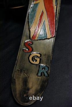 Leather guitar strap custom tooled hand made Union Jack new made in USA