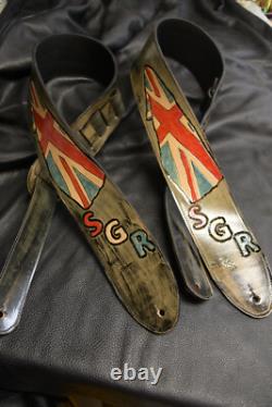 Leather guitar strap custom tooled hand made Union Jack new made in USA