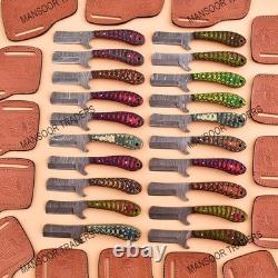 Lot Of 100 Handmade Damascus Steel Skinner Bull Cutter Knife USA Duty Paid