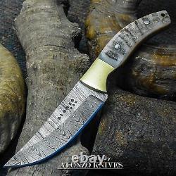 Lot Of 20 Alonzo USA Handmade Damascus Survival Hunting Knife Ram Horn 27409