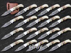 Lot Of 20 PCS Damascus Folding Back Lock Knives WithS, Perfect For Collectors