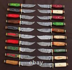 Lot Of 20 Pc Custom Handmade Damascus Steel 6 Camping & Hunting Knives From USA