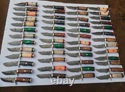 Lot Of 20 Pc Custom Handmade Damascus Steel 6 Camping & Hunting Knives From USA