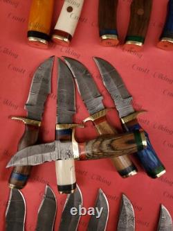 Lot Of 20 Pc Custom Handmade Damascus Steel 6 Camping & Hunting Knives From USA