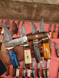 Lot Of 20 Pc Custom Handmade Damascus Steel 6 Camping & Hunting Knives From USA
