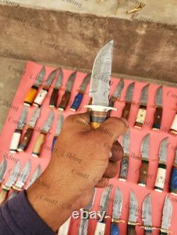 Lot Of 20 Pc Custom Handmade Damascus Steel 6 Camping & Hunting Knives From USA