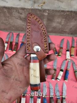 Lot Of 20 Pc Custom Handmade Damascus Steel 6 Camping & Hunting Knives From USA