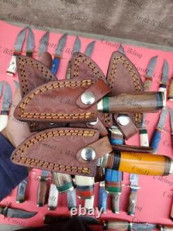 Lot Of 20 Pc Custom Handmade Damascus Steel 6 Camping & Hunting Knives From USA