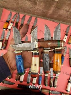Lot Of 20 Pc Custom Handmade Damascus Steel 6 Camping & Hunting Knives From USA