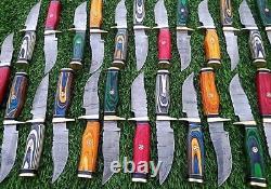 Lot Of 25 6.0 Handmade Damascus Blade Hiking USA Wood Hunting Knives Skinner WS