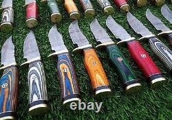 Lot Of 30 6'' Handmade Damascus Blade Outdoor USA Wood Hunting Knives EDC Sheath