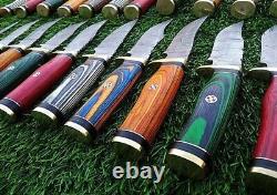 Lot Of 30 6'' Handmade Damascus Blade Outdoor USA Wood Hunting Knives EDC Sheath