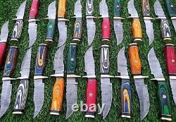 Lot Of 30 6'' Handmade Damascus Blade Outdoor USA Wood Hunting Knives EDC Sheath