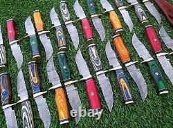 Lot Of 30 6'' Handmade Damascus Blade Outdoor USA Wood Hunting Knives EDC Sheath