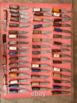 Lot Of 50 Pc Custom Handmade Damascus Steel 6 Camping & Hunting Knives From USA