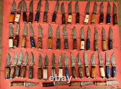 Lot Of 60 Pc Custom Handmade Damascus Steel 6 Camping & Hunting Knives From USA