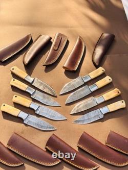 Lot of 10 Damascus steel Skinning knife with leather sheath