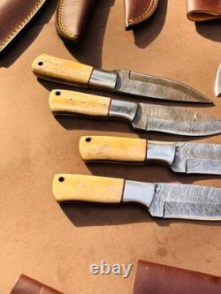 Lot of 10 Damascus steel Skinning knife with leather sheath