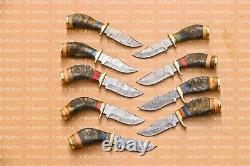 Lot of 20 6 Inch Handmade Damascus Steel Skinner Hunting Knives Ram Horn Withsheat