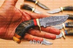 Lot of 20 6 Inch Handmade Damascus Steel Skinner Hunting Knives Ram Horn Withsheat