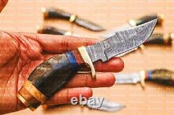 Lot of 20 6 Inch Handmade Damascus Steel Skinner Hunting Knives Ram Horn Withsheat