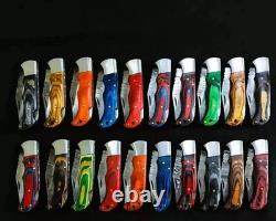 Lot of 20 Custom Damascus Steel Handmade Folding & Pocket Knives WithSheaths USA