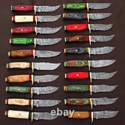 Lot of 20 Custom Handmade Damascus Steel 8 Camping & Hunting Knives From USA