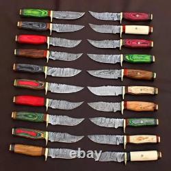 Lot of 20 Custom Handmade Damascus Steel 8 Camping & Hunting Knives From USA