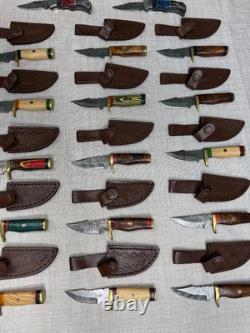 Lot of 20 Handmade Damascus Steel Hunting Sharp Stag/Antler Knives with Sheath