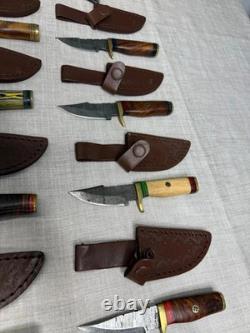Lot of 20 Handmade Damascus Steel Hunting Sharp Stag/Antler Knives with Sheath