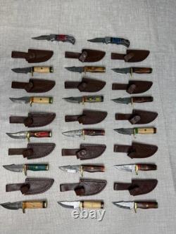 Lot of 20 Handmade Damascus Steel Hunting Sharp Stag/Antler Knives with Sheath