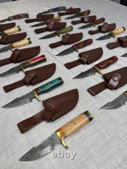 Lot of 20 Handmade Damascus Steel Hunting Sharp Stag/Antler Knives with Sheath