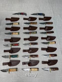 Lot of 20 Handmade Damascus Steel Hunting Sharp Stag/Antler Knives with Sheath