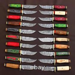 Lot of 20 Pcs Damascus Steel Handmade 8'' Skinner Hunting Knives WithSheaths USA
