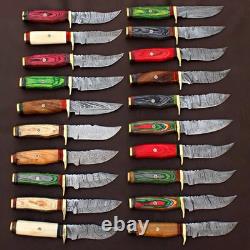 Lot of 20 Pcs Damascus Steel Handmade 8'' Skinner Hunting Knives WithSheaths USA