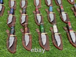 Lot of 30 Custom Handmade Damascus Steel 6 Camping & Hunting Knives From USA