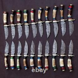 Lot of 40Pcs Custom Handmade Damascus Steel 6 Thick Stag Horn Knives From USA