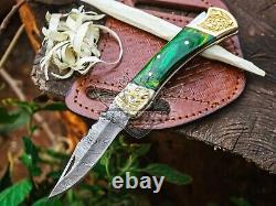 Lot of 9 PCS Damascus Folding Knives EDC, Tactical, Camping & Survival Knives