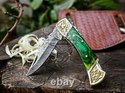 Lot of 9 PCS Damascus Folding Knives EDC, Tactical, Camping & Survival Knives