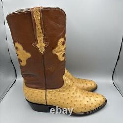 Lucchese Classics Full Quill Ostrich Boots Men's Size 11D Tan Inlay Handmade VTG