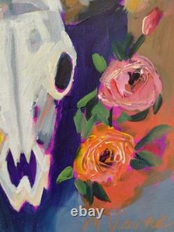 MONA VIVAR 12x12 Abstract Expressionist Original Cow Skull Painting Canvas
