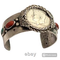 MUSEUM VINTAGE Navajo Tommy Jackson TURQUOISE Coral Sterling Silver Bracelet