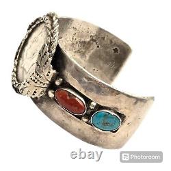 MUSEUM VINTAGE Navajo Tommy Jackson TURQUOISE Coral Sterling Silver Bracelet