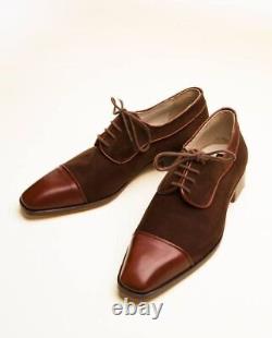 Made to Measure Brown Leather & Suede Derby Lace Up Toe Cap Top Fashion Shoe