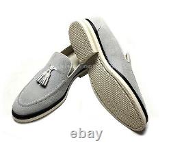 Made to Measure Goodyear Welted Light Gray Suede Slip On Tassels Casual Shoes