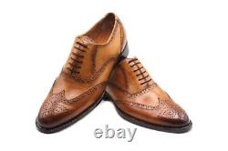 Made to Measure Tan Leather Oxford Lace Up Wingtip Brogue Dress Most Trendy Shoe